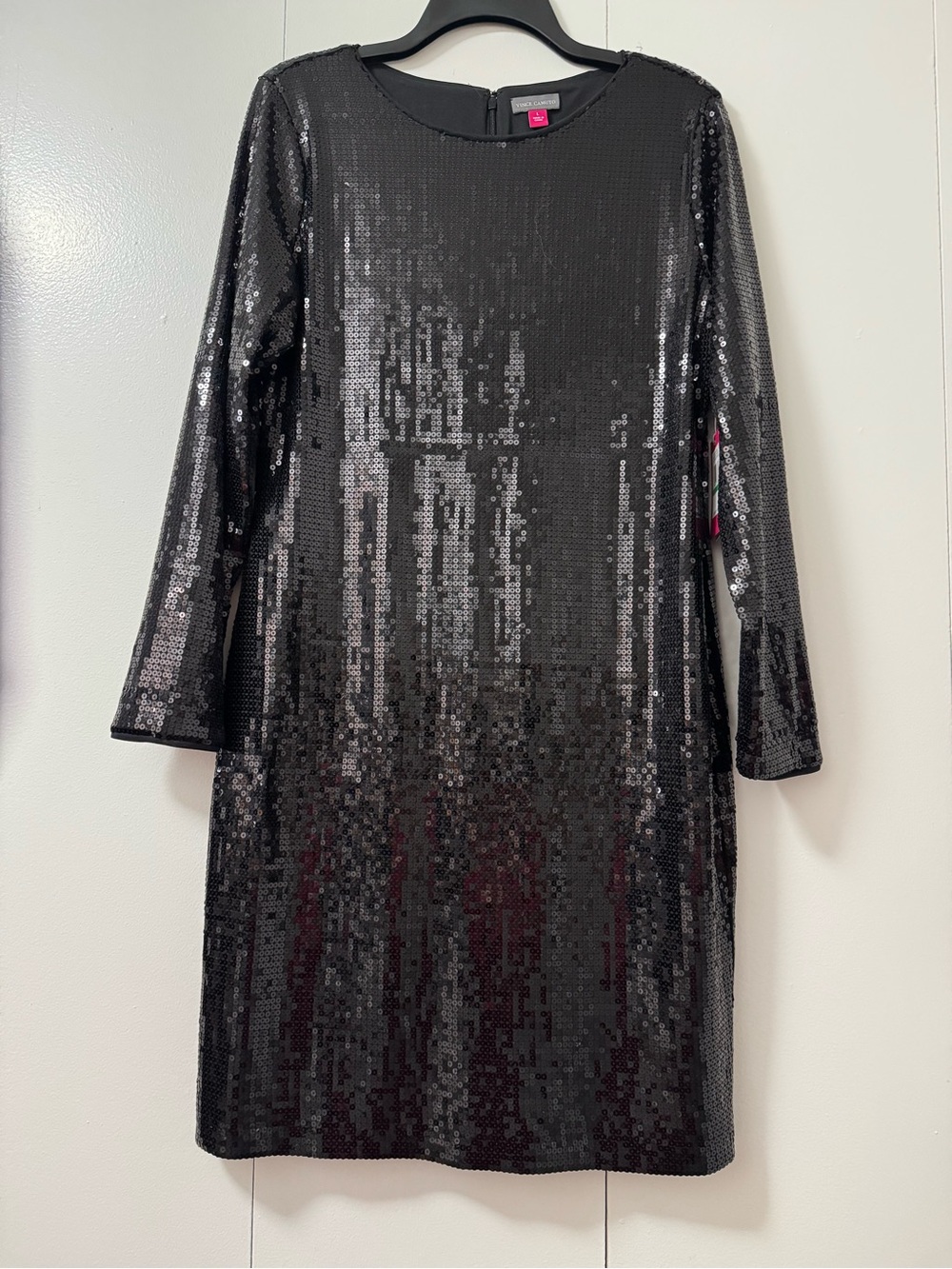 Vince Camuto Black Sequin Long-Sleeve Shift Dress